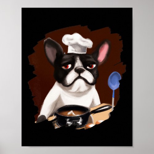 Frenchie French Bulldog Chef Cooking Food Dog  Poster