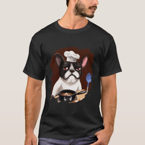 Frenchie French Bulldog Chef Cooking Food Dog  T_Shirt