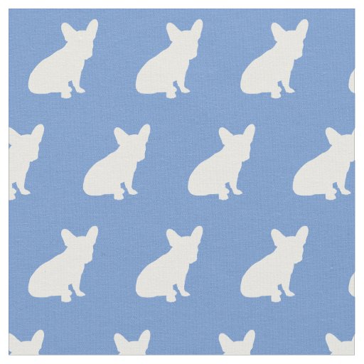 Frenchie French Bulldog Dog Silhouette Light Blue Fabric