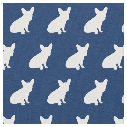Frenchie French Bulldog Dog Silhouette Navy Blue Fabric