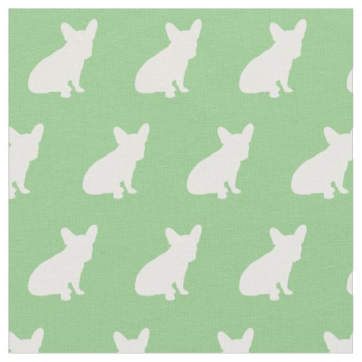Frenchie French Bulldog Dog Silhouette Sage Green Fabric