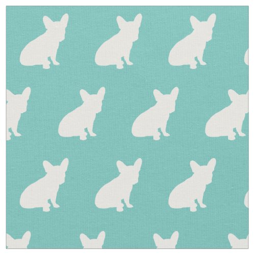 Frenchie French Bulldog Dog Silhouette Teal Fabric
