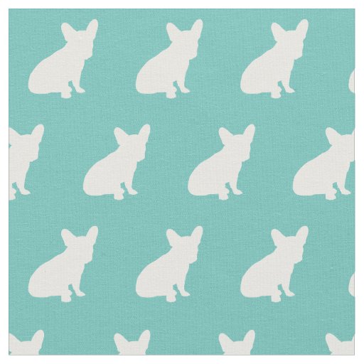 Frenchie French Bulldog Dog Silhouette Teal Fabric