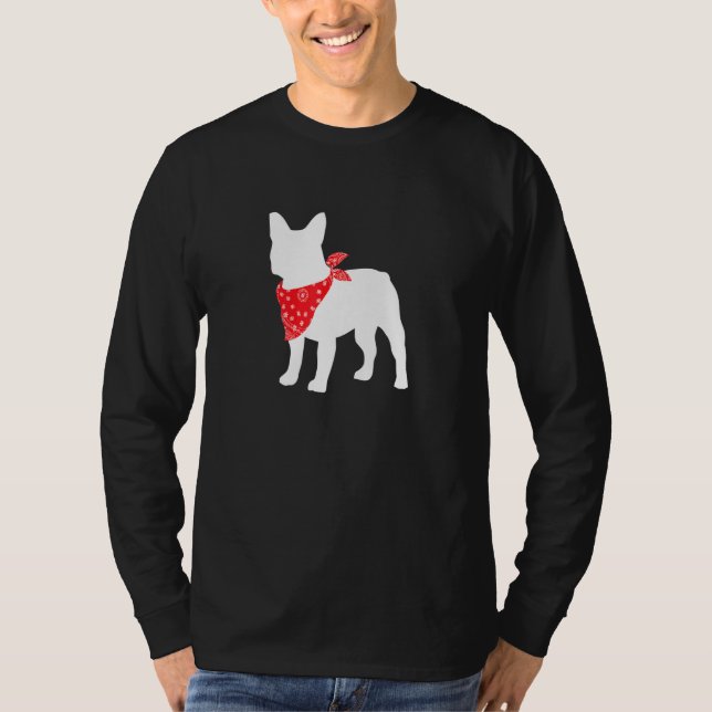 Frenchie French Bulldog Dog Wearing Red Bandana T-Shirt (Front)