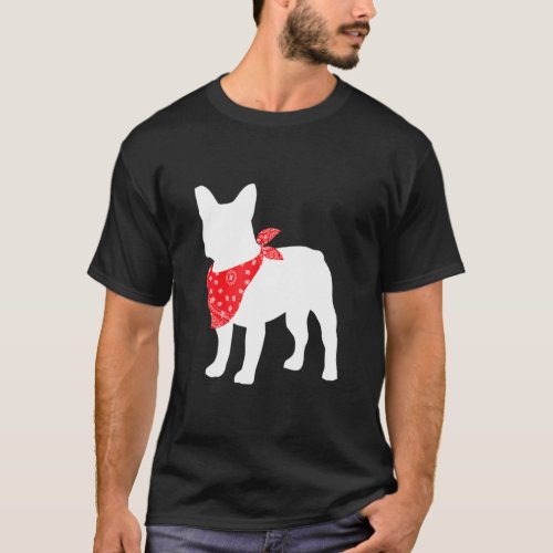 Frenchie French Bulldog Dog Wearing Red Bandana  T_Shirt