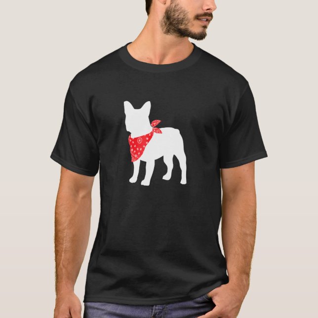 Frenchie French Bulldog Dog Wearing Red Bandana T-Shirt (Front)