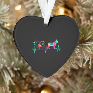 Frenchie French Bulldog Mom Dad Heartbeat Tie Dye Ornament