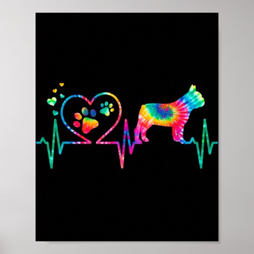 Frenchie French Bulldog Mom Dad Heartbeat Tie Dye Poster