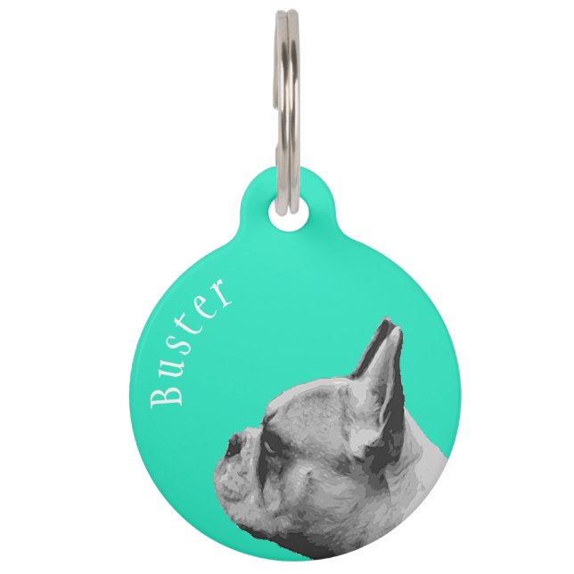 Frenchie | French Bulldog | Personalized Aqua Pet ID Tag (Front)