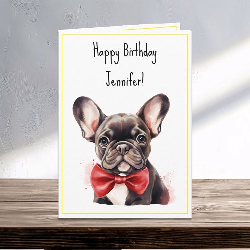 Frenchie French Bulldog Puppy Dog Birthday Name Card