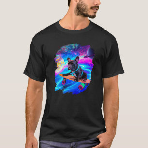 Frenchie French Bulldog Skateboarding Space Retro T-Shirt