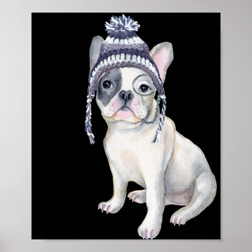 Frenchie French Bulldog Toque Beanie monocle Dogs Poster