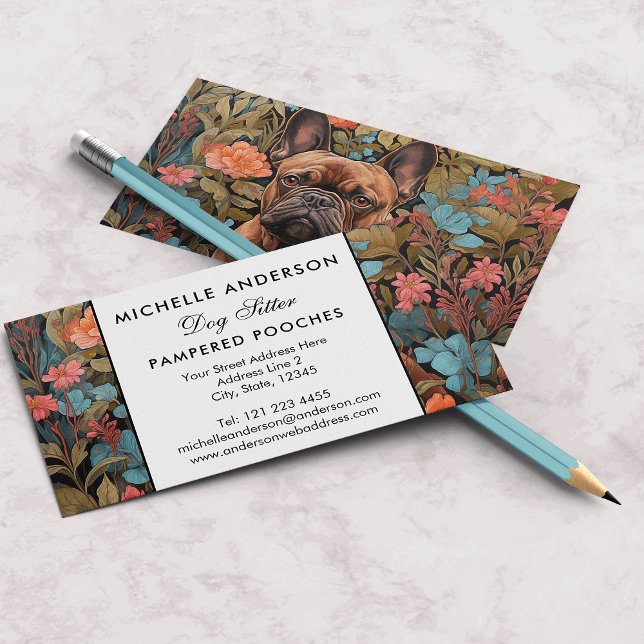 Frenchie French Bulldog Vintage Floral Business Card (Creator Uploaded)