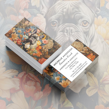 Frenchie French Bulldog Vintage Floral Business Card by AntiqueImages at Zazzle