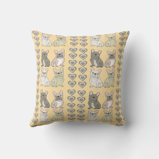 Frenchie friends hearts throw pillow (Back)