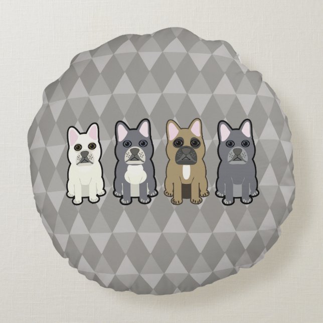Frenchie Friends Round Pillow (Back)