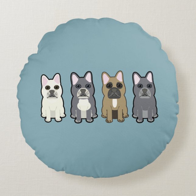 Frenchie Friends Round Pillow (Front)