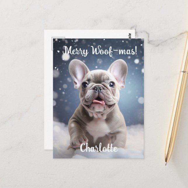 Frenchie Frosty Bliss Customizable  Postcard (Front/Back In Situ)