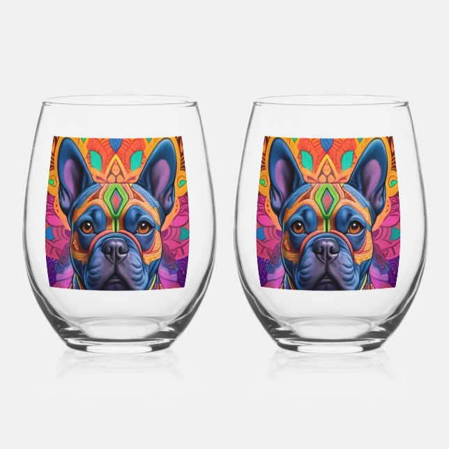 Frenchie Fun Birthday Fantasy    Stemless Wine Glass (Front)