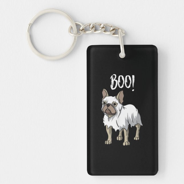Frenchie Ghost Costume Funny Bulldog Halloween Keychain (Front)