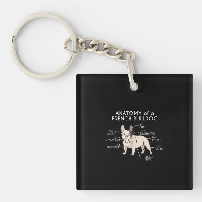 Frenchie Gift | Anatomy Of A French Bulldog Keychain (Front)