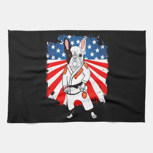 Frenchie Gift  Cute French Bulldog USA Flag Kitchen Towel