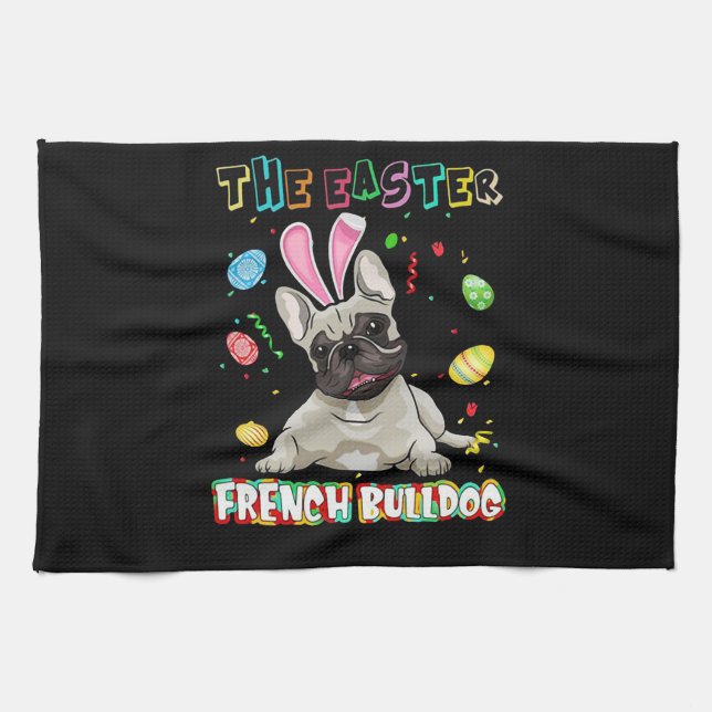 Frenchie Gift | The Easter French Bulldog Bunny Kitchen Towel (Horizontal)