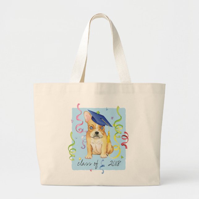 Frenchie Graduate Large Tote Bag (Front)