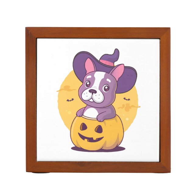 Frenchie Halloween Desk Organizer (Front)