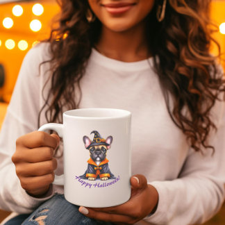 Frenchie Halloween Purple Robe Witchy Hat Coffee Mug