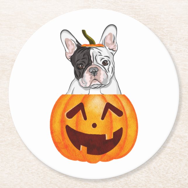 Frenchie Halloween   Round Paper Coaster (Front)