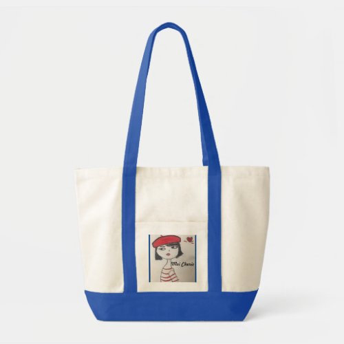 Frenchie hand painted design French beret Tote Bag