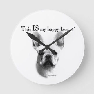 Frenchie Happy Face Round Clock