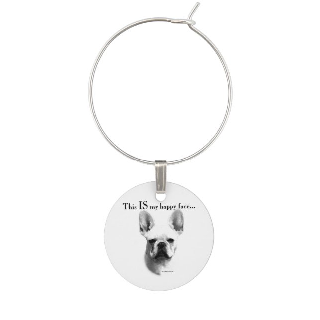 Frenchie Happy Face Wine Charm (Front)