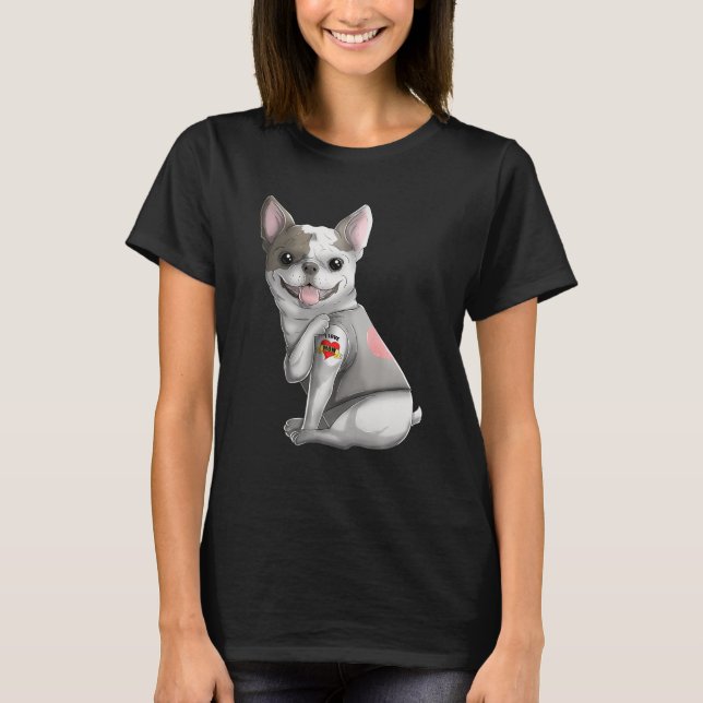 Frenchie I Love Mom Tattoo Dog Funny Mother's Day T-Shirt (Front)