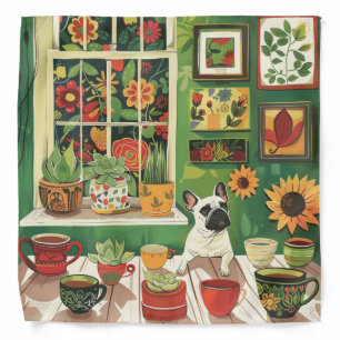 Frenchie in Boho Garden Tea Room Bandana