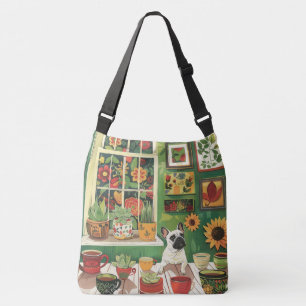 Frenchie in Boho Garden Tea Room Crossbody Bag