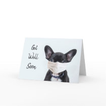 Frenchie in face mask get well card