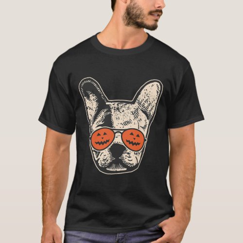 Frenchie in Pumpkin Sunglasses _ French Bulldog Ha T_Shirt