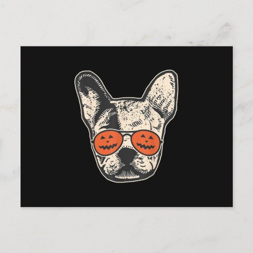 Frenchie In Pumpkin Sunglasses Halloween Bulldog Holiday Postcard