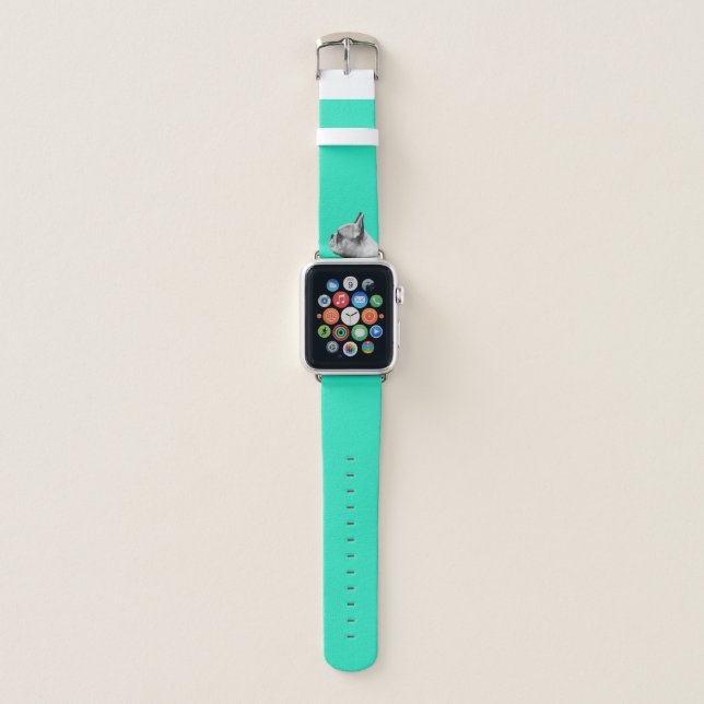 Frenchie Love | Aqua Colored Apple Watch Band (Front)