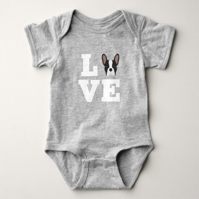 Frenchie Love | Cute French Bulldog Baby Bodysuit (Front)