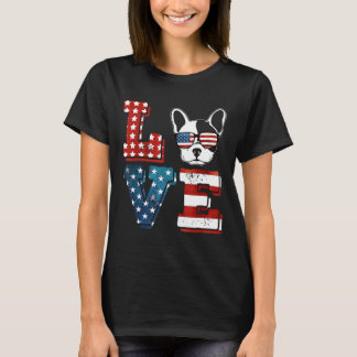 Frenchie  Love French Bulldog American Flag T-Shirt
