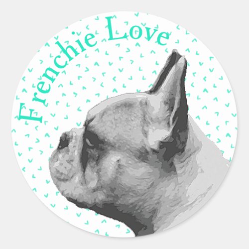 Frenchie Love  French Bulldog  Fun Teal Pattern Classic Round Sticker