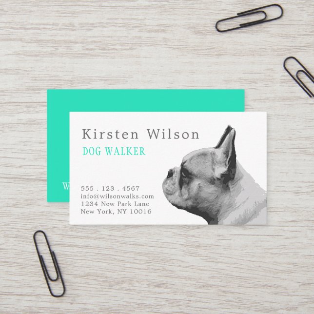 Frenchie Love | Personalized  Aqua Business Card (Front/Back In Situ)