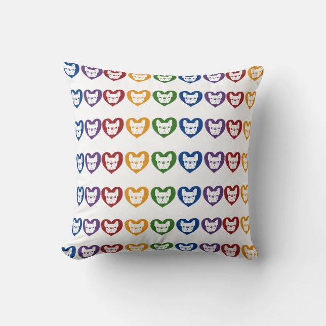 Frenchie Love, Rainbow Throw Pillow (Front)