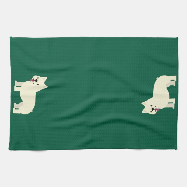 Frenchie Lover Green Kitchen Towel (Horizontal)