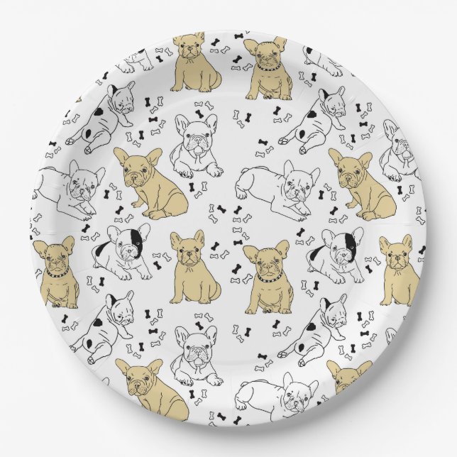 Frenchie Loves Bones Paper Plates (Front)