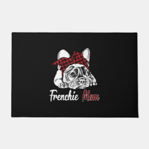 frenchie mom french bulldog with red plaid doormat
