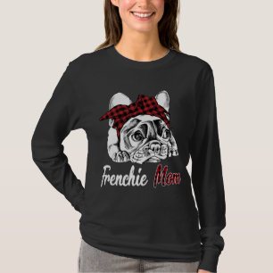 Frenchie Mom French Bulldog With Red Plaid Headban T-Shirt